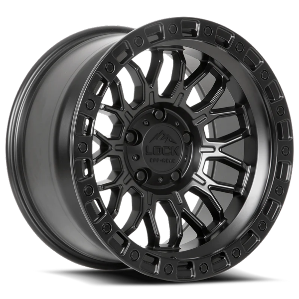 Lock Offroad Wheels Combat Matte Black with Matte Black Ring 17x9 1mm Offset 5x127 (5x5) 2007-2026 Jeep Wrangler / Gladiator
