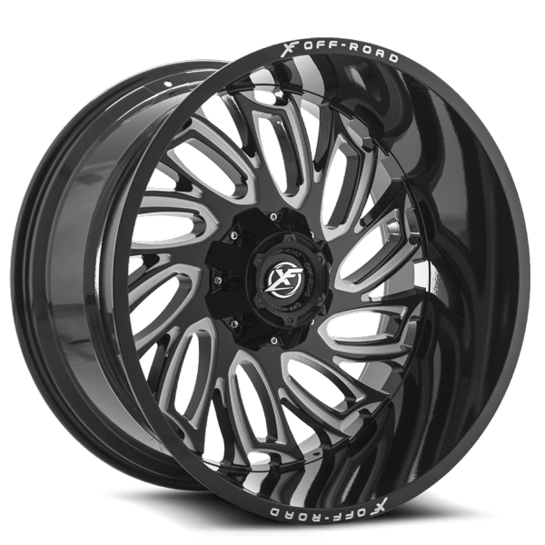 XF Offroad Wheels XF-207 Gloss Black Milled 20x12 -44mm Offset 5x127 (5x5),5x139.7 (5x5.5)