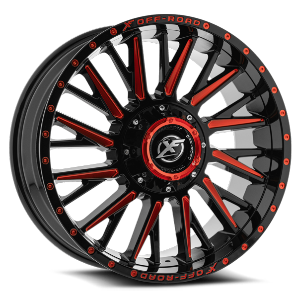 XF Offroad Wheels XF-226 Gloss Black Red Milled 24x14 -76mm Offset 6x135,6x139.7 (6x5.5)