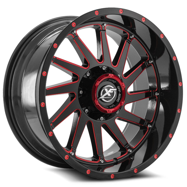 XF Offroad Wheels XF-216 Gloss Black Red Milled 22x12 -44mm Offset 8x165.1 (8x6.5),8x170