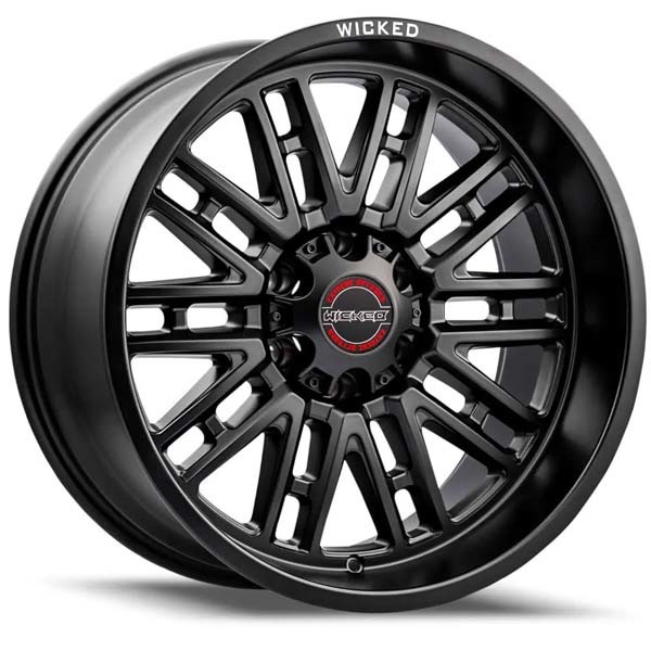 Wicked Offroad Wheels W937 All Satin Black Wicked On Lip 20x10 -19mm Offset 8x170