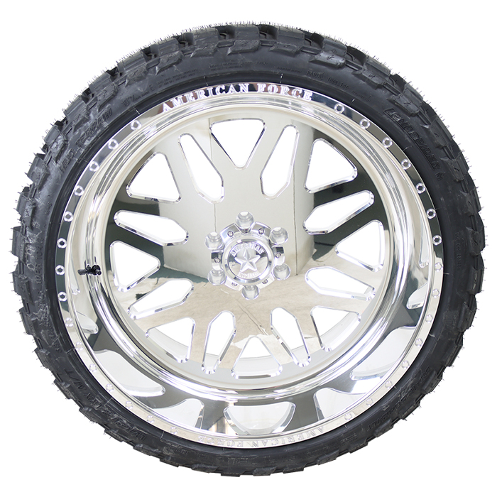 24x12 American Force B02 Polished 33x12.50R24 LandSpider Tires Wildtraxx M/T Wheel and Tire Package