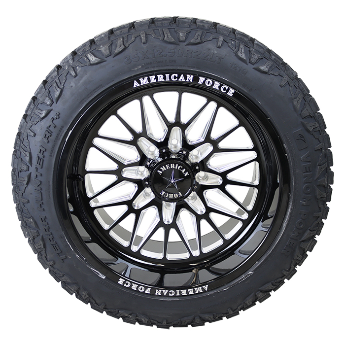22x12 American Force CKH41 Black/Milled 33x12.50R22 Venom Power Tires Terra Hunter R/T Plus Wheel and Tire Package