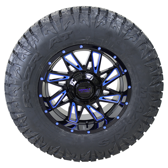 Impact Offroad 814 Gloss Black Blue Milled Maxxis Razr A/T