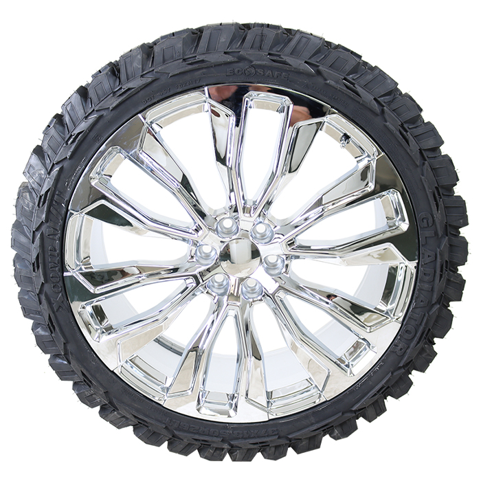 24x10 Performance Replicas PR211 Chrome 6x139.7 (6x5.5) 35x12.50R24 Gladiator Tires MT Wheel and Tire Package