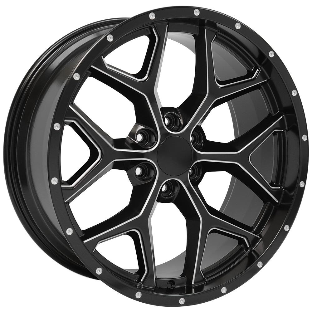 OE Wheels CV98 Chevy Silverado Satin Black with Milled Edge 22x9.5 24mm Offset 6x139.7 (6x5.5)