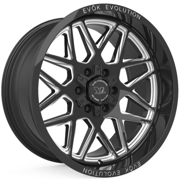 Evok Wheels EV504 Gloss Black Milled Spokes 20x10 -19mm Offset 5x127 (5x5),5x139.7 (5x5.5)