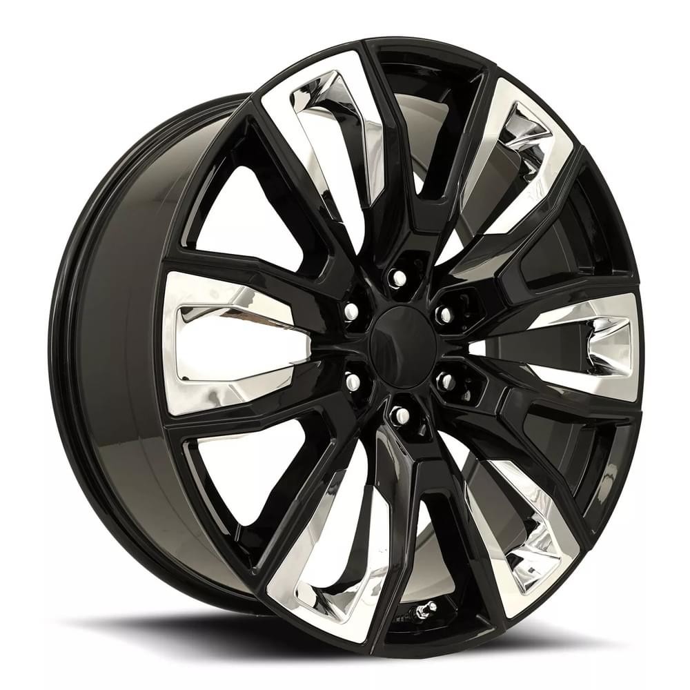Factory Reproductions Wheels FR 207 Gloss Black with Chrome Inserts 24x10 31mm Offset 6x139.7 (6x5.5)
