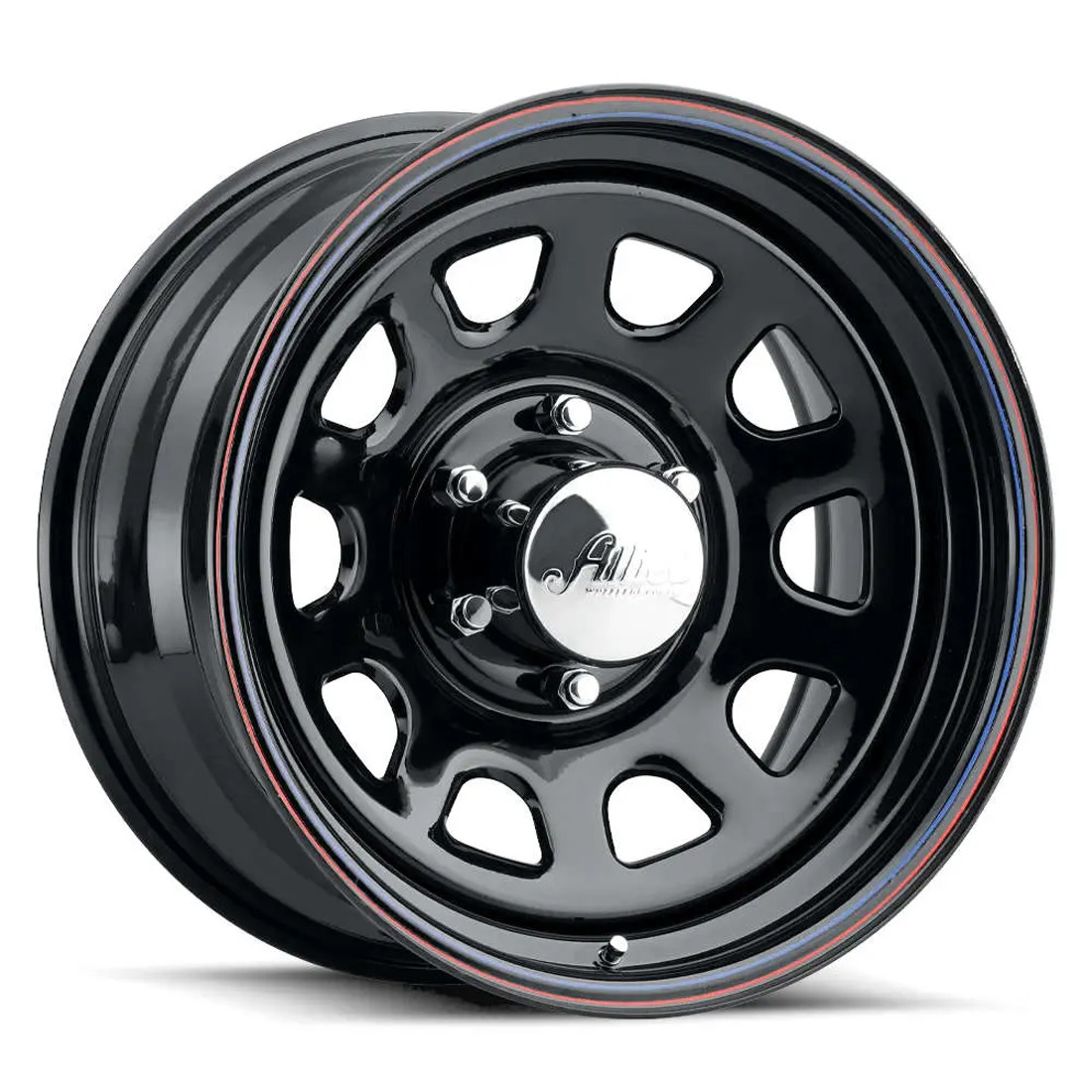 Allied Wheel Wheels Black Daytona 52B Black With Red & Blue Pin Stripes 16x8 -12mm Offset 6x139.7 (6x5.5)