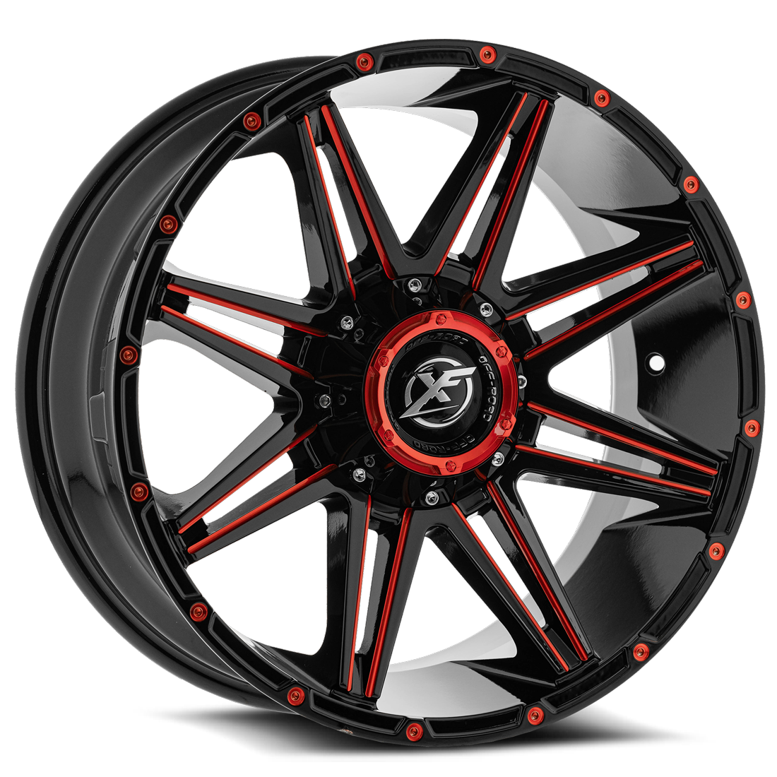 XF Offroad Wheels XF-220 Gloss Black Red Milled 20x9 12mm Offset 8x165.1 (8x6.5),8x170