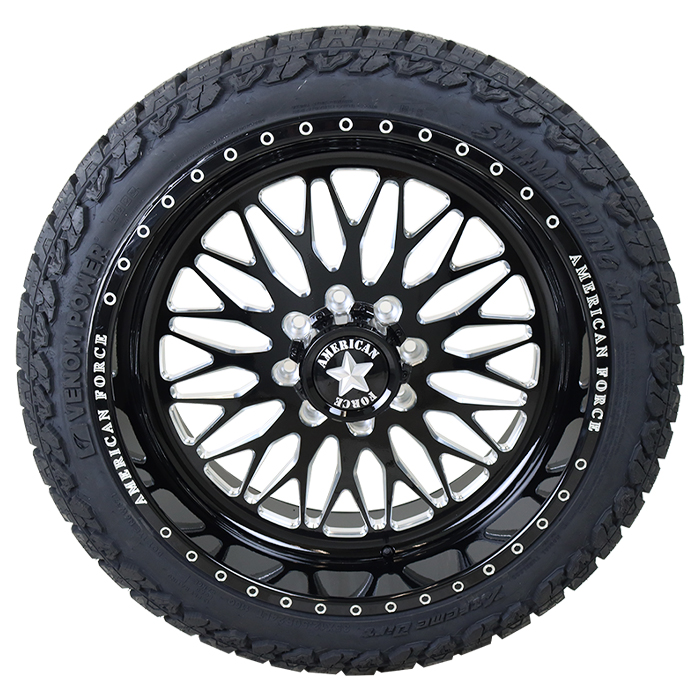 24x12 American Force N09 Black/Milled 35x12.50R24 Venom Power Tires Swampthing A/T Wheel and Tire Package