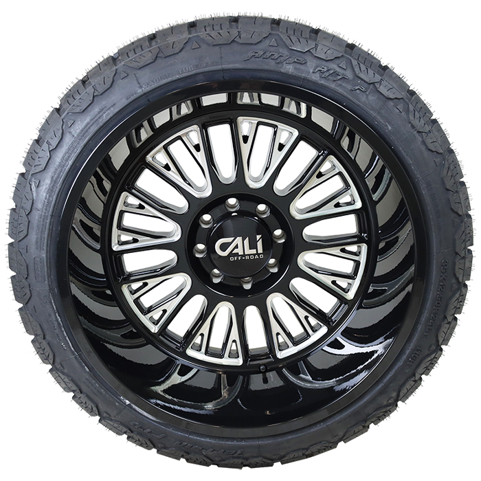 24x14 Cali Offroad 9116 Vertex Black/Milled 35x12.50R24 AMP Tires Terrain Pro A/T