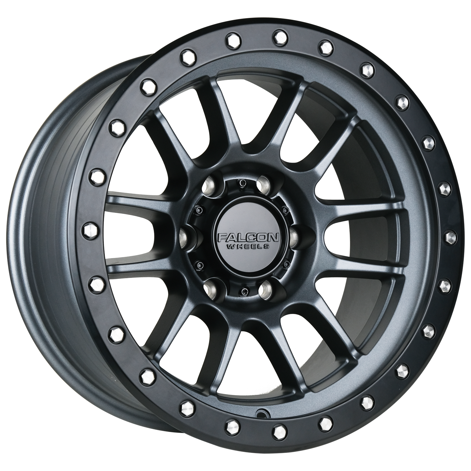 Falcon Offroad Wheels T7 Matte Gunmetal with Black Ring 17x9 0mm Offset 6x139.7 (6x5.5)