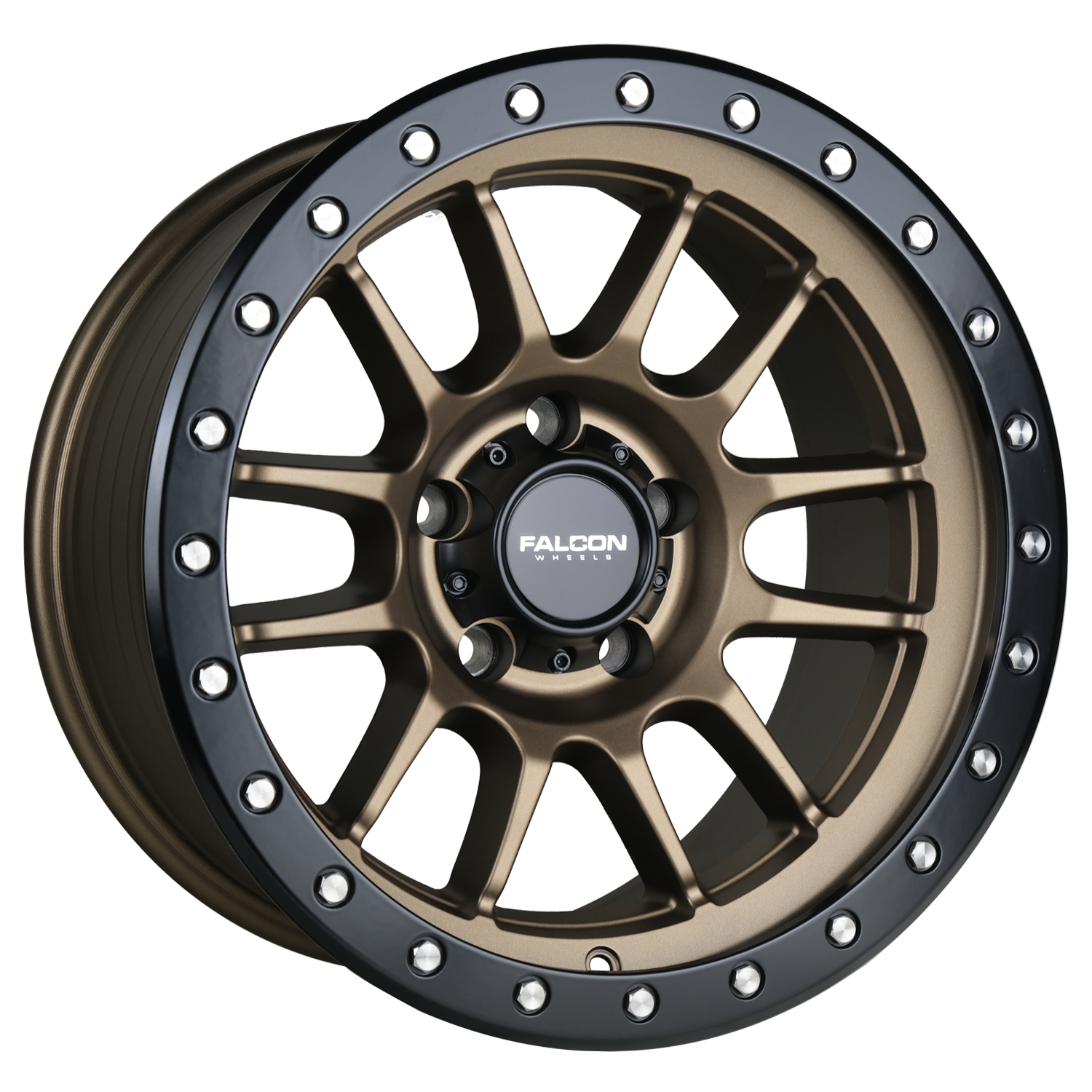 Falcon Offroad Wheels T7 Matte Bronze with Matte Black Ring 17x9 -12mm Offset 5x127 (5x5) 2007-2026 Jeep Wrangler / Gladiator