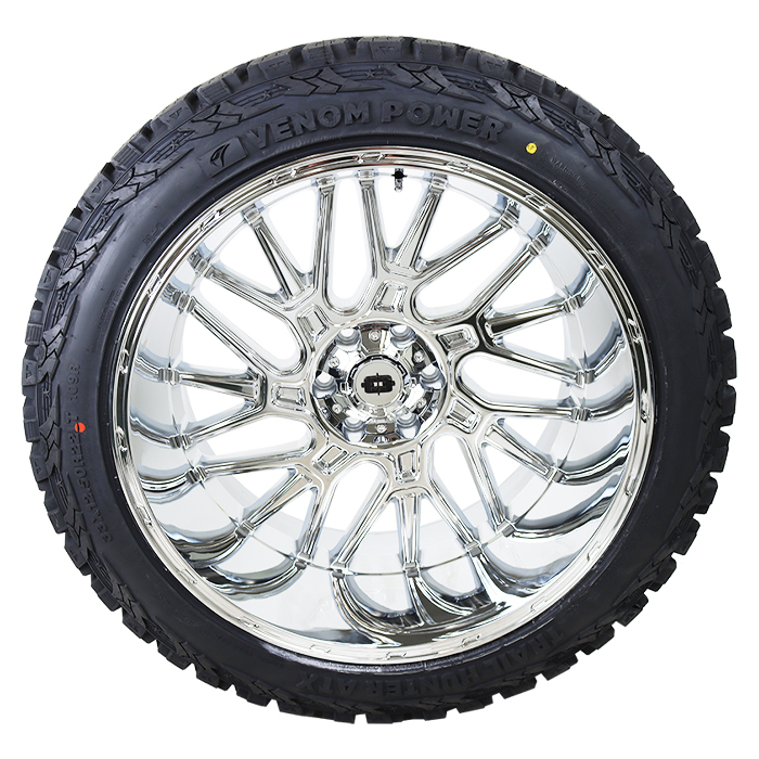 20x12 Vision 404 Chrome 33x12.50R20 Venom Power Tires Trail Hunter ATX Wheel and Tire Package