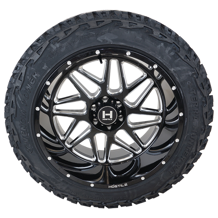 22x12 Hostile H108 Black/Milled 33x12.50R22 Venom Power Tires Terra Hunter X/T Wheel and Tire Package