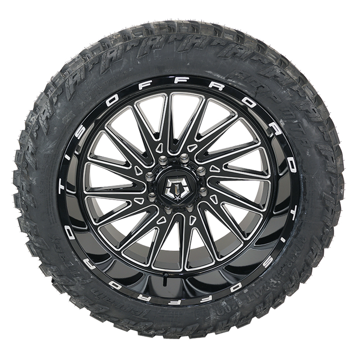 24x12 TIS 547BM Black/Milled 35x13.50R24 AMP Tires Terrain Attack M/T Wheel and Tire Package