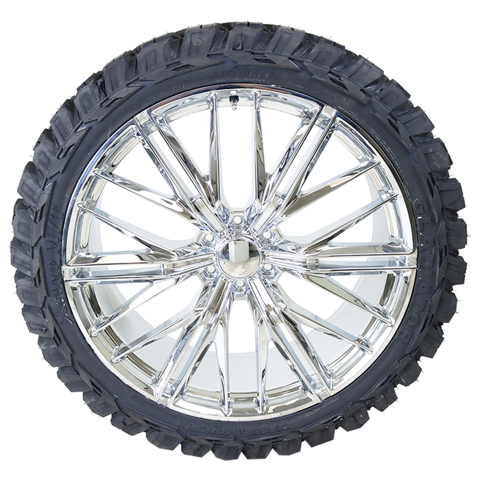 OE Concept Replica Wheels C23 ZL1 Chrome 26x10 24mm Offset 6x139.7 (6x5.5) Gladiator Tires XComp M/T 35x13.50R26LT E Reps