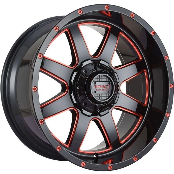 Impact Offroad Wheels 804 Gloss Black Candy Red Milled 20x10 -12mm Offset 5x139.7 (5x5.5),5x150