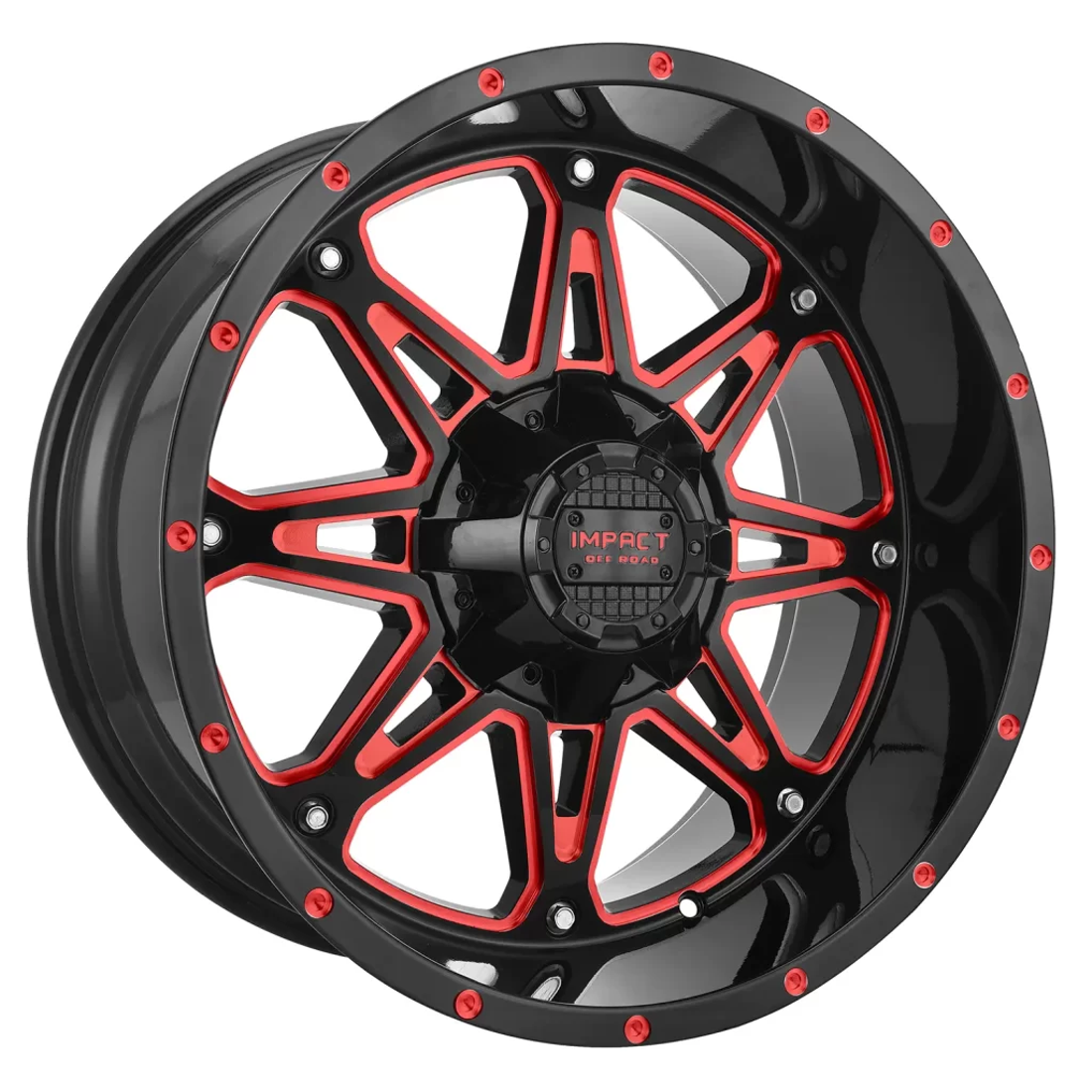 Impact Offroad Wheels 810 Gloss Black Candy Red Milled 17x9 0mm Offset 5x114.3 (5x4.5),5x127 (5x5) 2007-2026 Jeep Wrangler / Gladiator