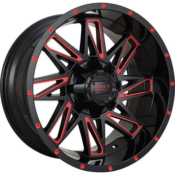Impact Offroad Wheels 814 Gloss Black Red Milled 17x9 0mm Offset 6x135,6x139.7 (6x5.5)