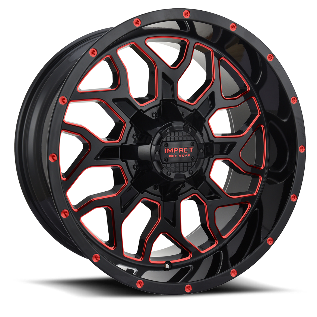 Impact Offroad Wheels 813 Gloss Black Candy Red Milled 22x12 -44mm Offset 5x139.7 (5x5.5),5x150