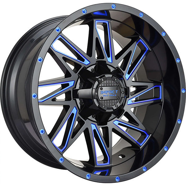Impact Offroad Wheels 814 Gloss Black Blue Milled 17x9 -12mm Offset 5x127 (5x5),5x139.7 (5x5.5) 2007-2026 Jeep Wrangler / Gladiator