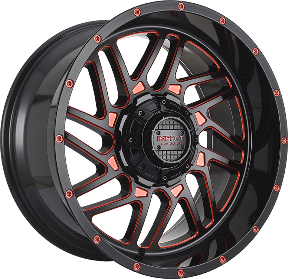 Impact Offroad Wheels 808 Gloss Black Candy Red Milled 22x12 -44mm Offset 5x139.7 (5x5.5),5x150