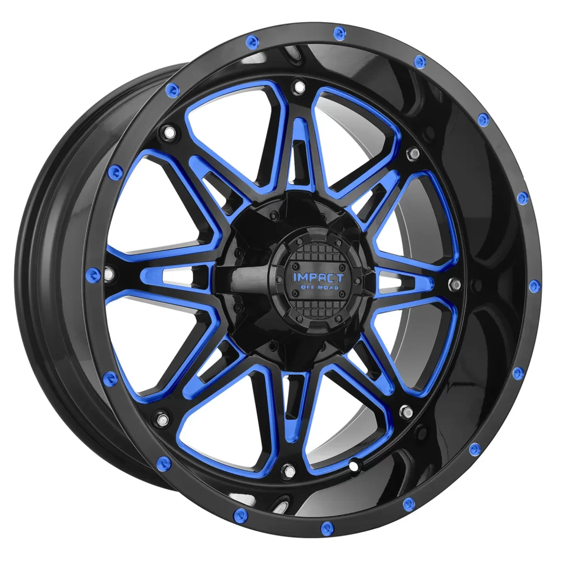 Impact Offroad Wheels 810 Gloss Black Candy Blue Milled 17x9 -12mm Offset 5x127 (5x5),5x139.7 (5x5.5) 2007-2026 Jeep Wrangler / Gladiator