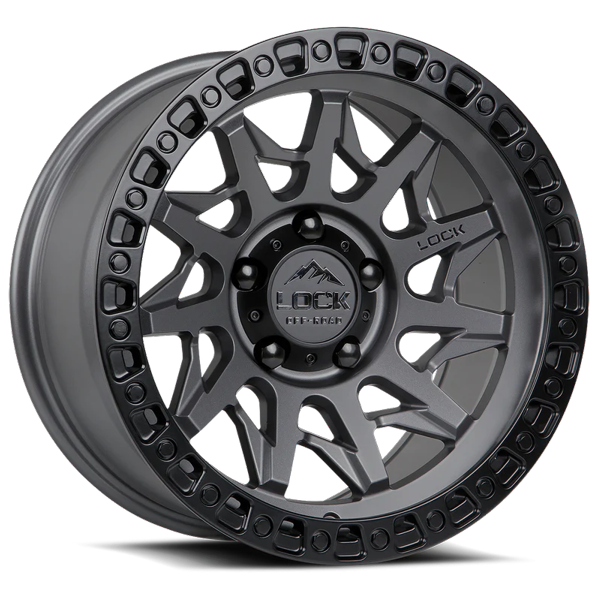 Lock Offroad Wheels Lunatic Matte Grey with Matte Black Ring 20x9 1mm Offset 8x180