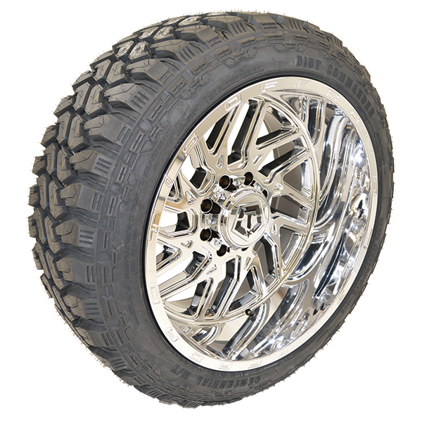 22x12 TIS 544C Chrome 33x12.50R22 Centennial Tires Dirt Commander M/T Wheel and Tire Package