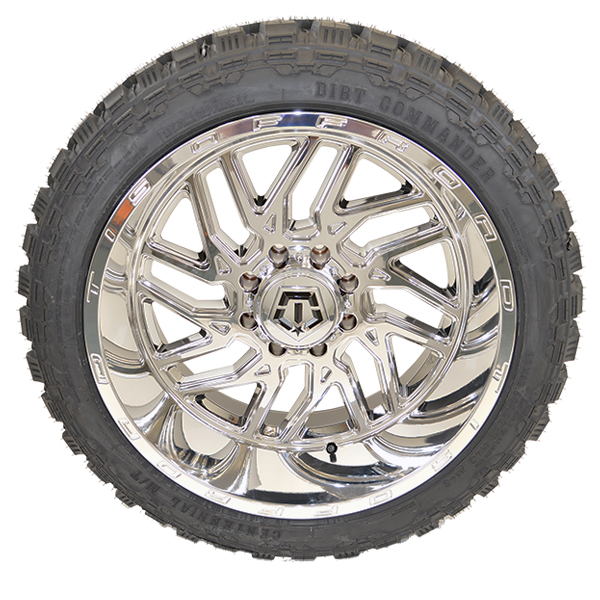 22x12 TIS 544C Chrome 35x12.50R22 Centennial Tires Dirt Commander M/T Wheel and Tire Package