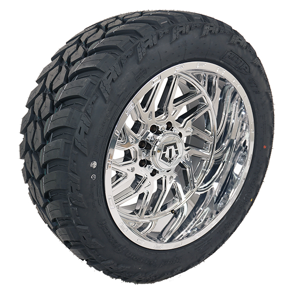 22x12 TIS 544C Chrome 33x12.50R22 AMP Tires Terrain Attack M/T Wheel and Tire Package