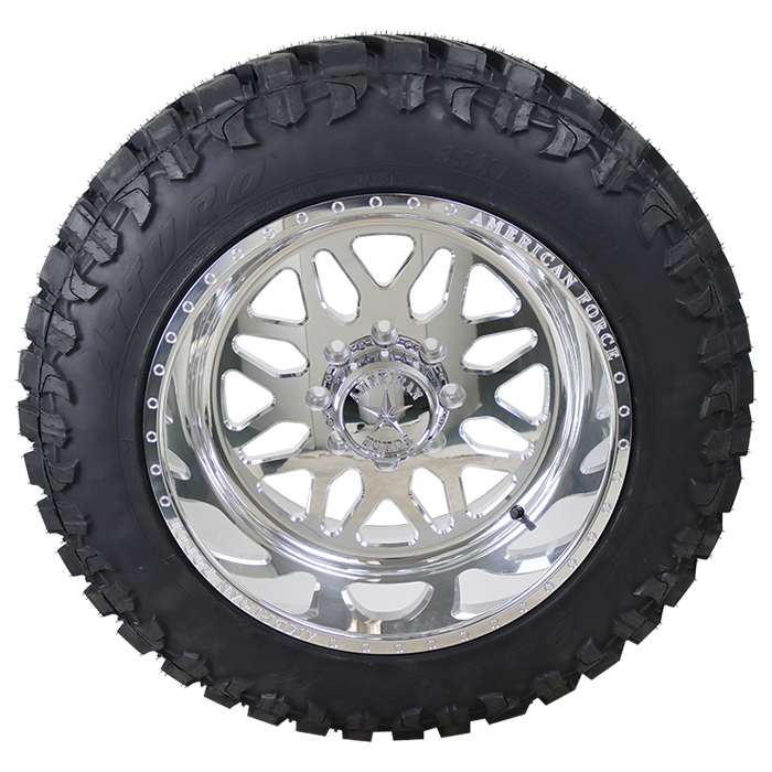 20x12 American Force B02 Polished 33x12.50R20 Atturo Tires Trail Blade M/T Wheel and Tire Package