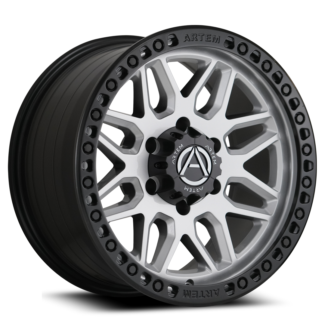 Artem Offroad True Beadlock Wheels AB-1 Grimlock Silver with Satin Black Ring 20x10 -19mm Offset 6x139.7 (6x5.5)
