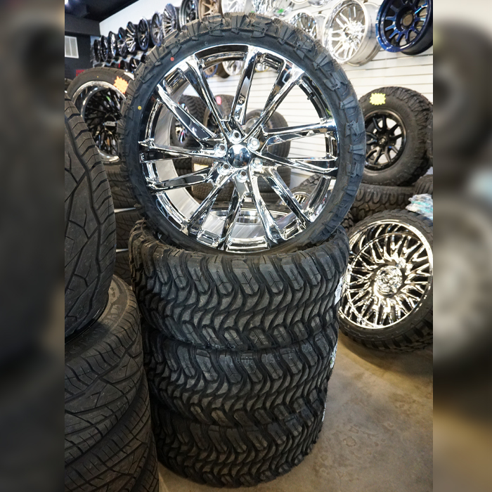 Performance Replica 213C Wheels 2021 Escalade ESV Chrome 26x10 31mm Offset 6x139.7 (6x5.5) Atturo Tires Trail Blade MTS 35x13.50R26 F Wheel And Tire Package