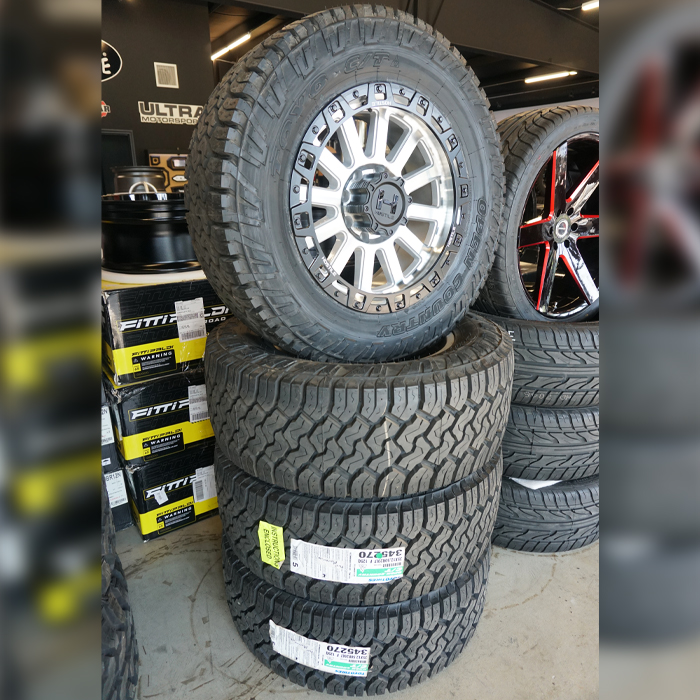 Hostile Wheels Dominator H139 Machined 20x9 1mm Offset 8x170 Toyo Tires Open Country C/T 35x12.50R20 F Wheel And Tire Package