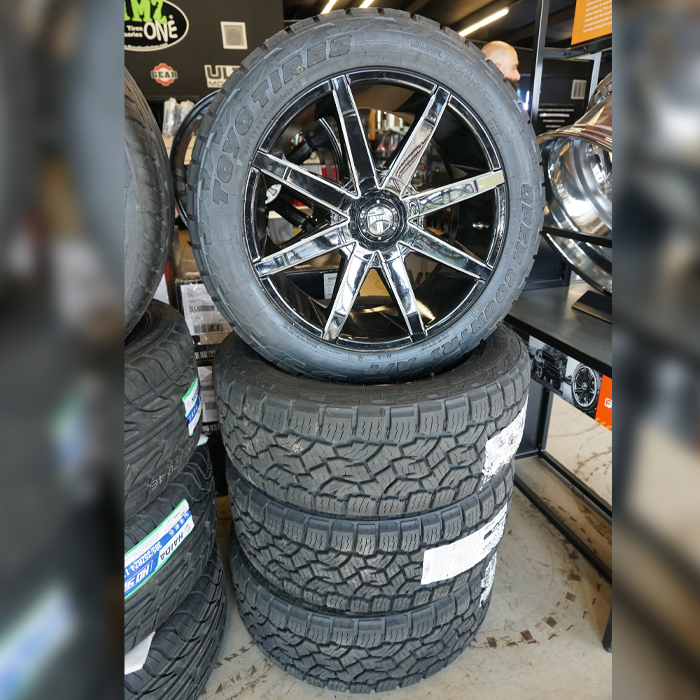 DUB Push S109 Wheels Gloss Black Milled 20x8.5 35mm Offset 6x120,6x132 Toyo Open Country AT III 255/50R20 XL Wheel And Tire Package