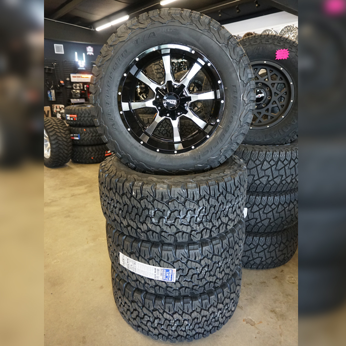 Moto Metal Wheels MO970 Gloss Black Machined Face 20x10 -24mm Offset 6x135,6x139.7 (6x5.5) BF Goodrich Tires T/A KO2 A/T 35x12.50R20 E Wheel And Tire Package