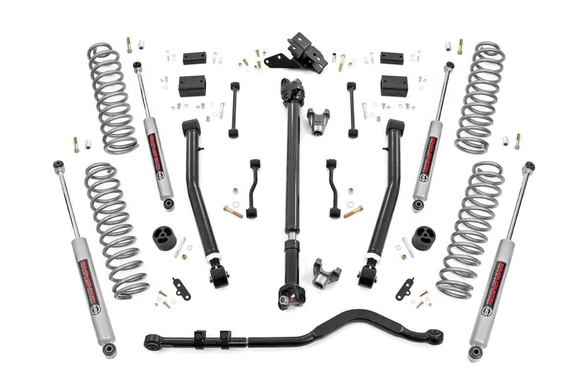 Rough Country 3.5 Inch Lift Kit | Adj Lower | FR D/S | Jeep Wrangler Unlimited 4WD (24-25)