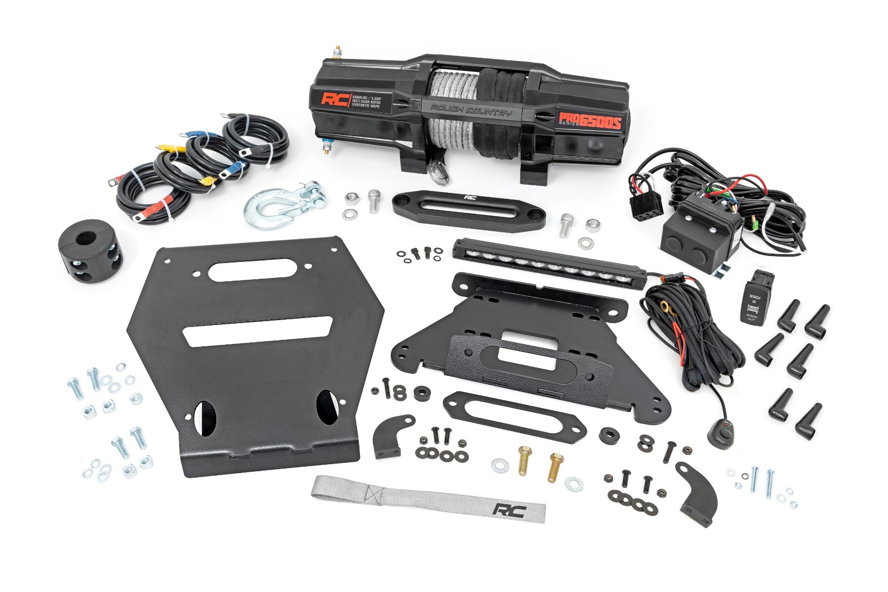 Rough Country LED Light | Winch Mount | RS6500S | 10" Black Slimline | Polaris RZR Pro R