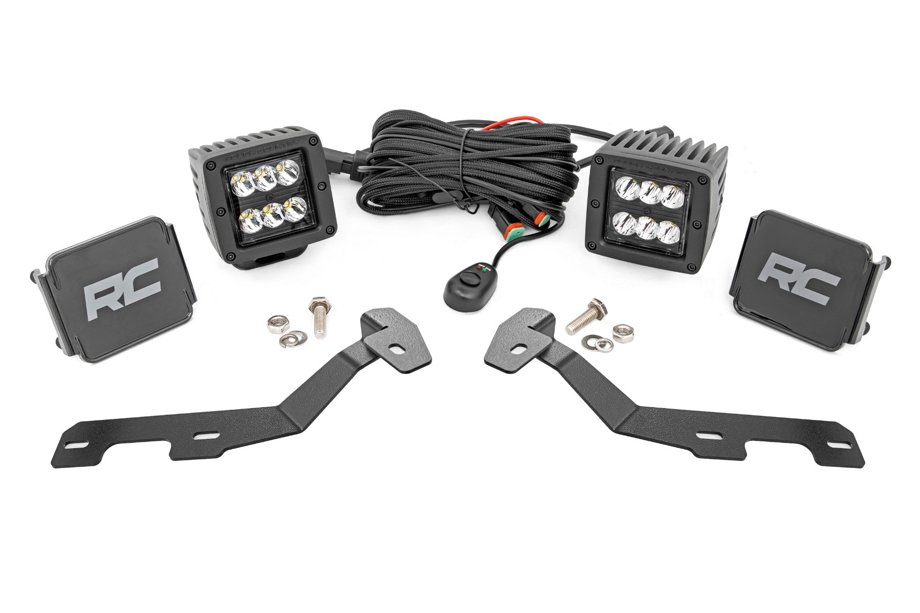 Rough Country LED Light Kit | Ditch Mount | 2" Black Pair | Spot | Ram 1500 2WD/4WD (19-25)