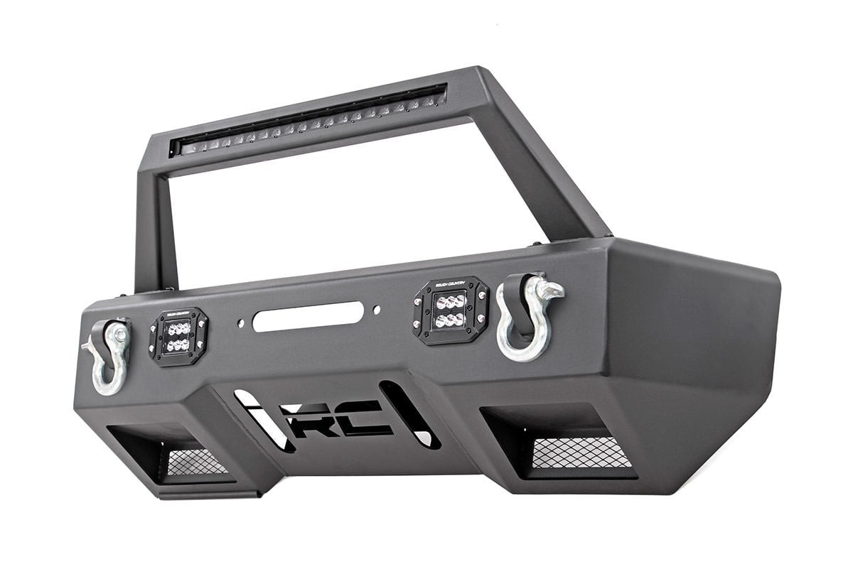 Rough Country FR Bumper | Stubby | Hoop | BLK LED | Jeep Gladiator JT/Wrangler JK & JL/Wrangler Unlimited 4WD