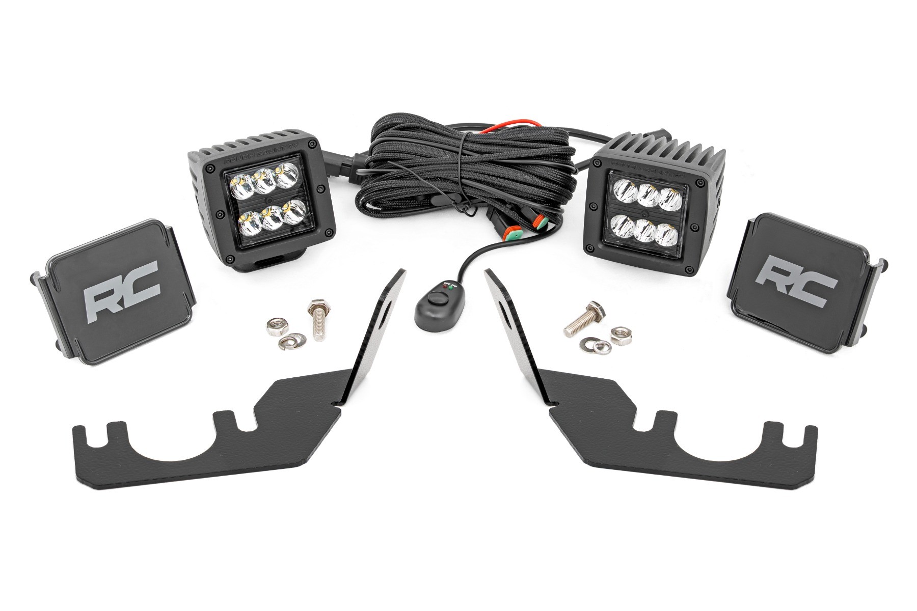 Rough Country LED Light | Rear Mount | 2" Black Pair | Spot | Kawasaki Teryx 4 1000/Teryx 800