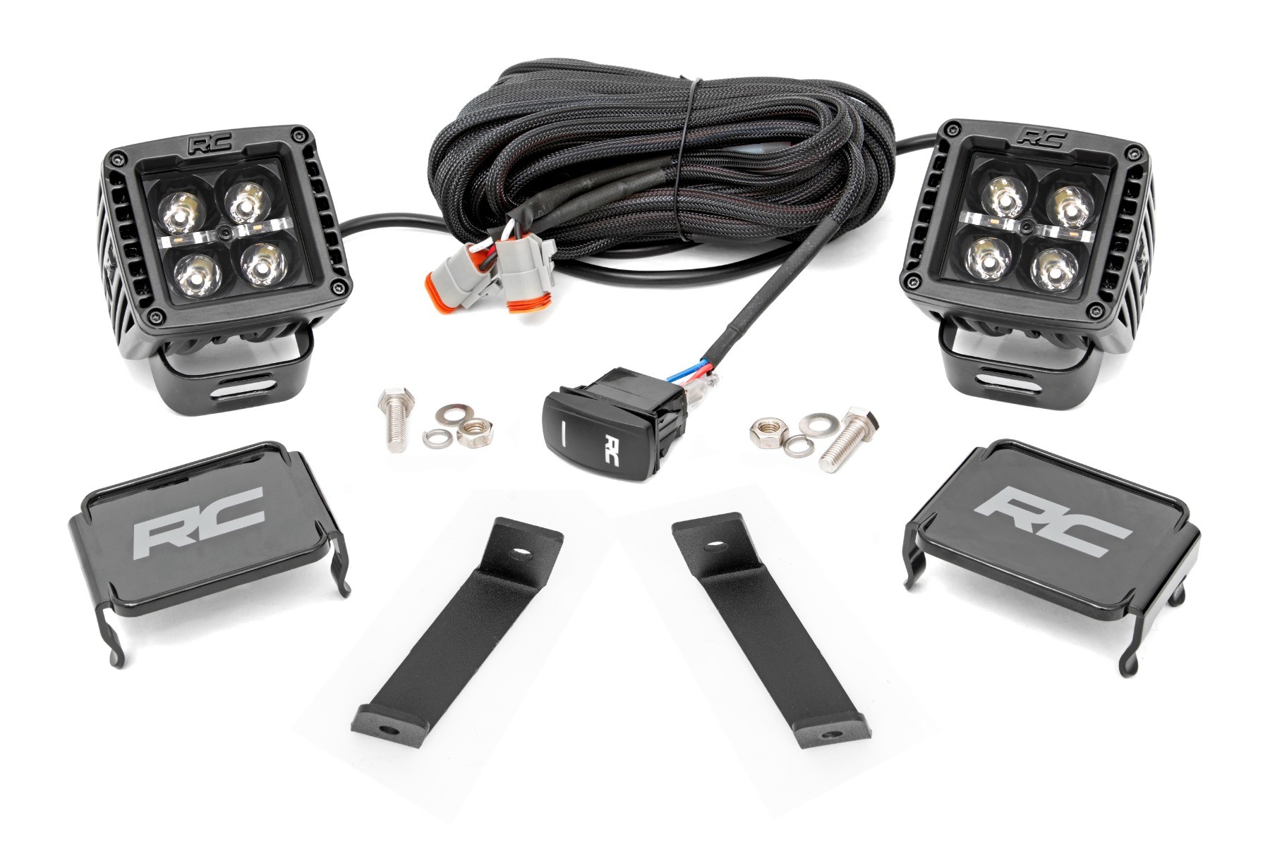 Rough Country LED Light Kit | Ditch Mount | 2" Black Pair | White DRL | Jeep Cherokee KL (14-21)