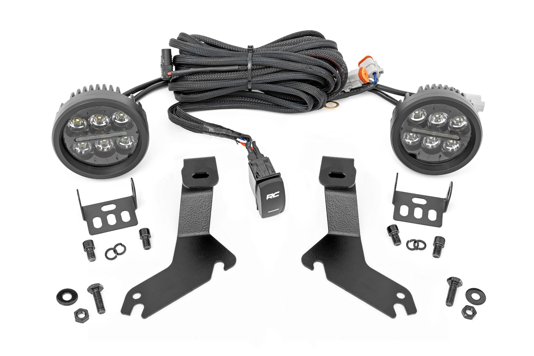 Rough Country LED Light Kit | Ditch Mount | Black Series Round | 3.5 Inch | Amber DRL | Chevy 1500 (99-06)