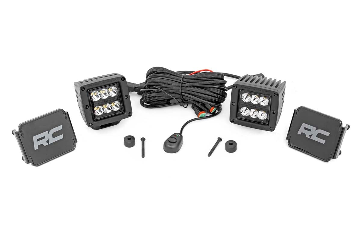 Rough Country LED Light Kit | Cowl Mount | 2" Black Pair | Jeep Gladiator JT/Wrangler JL (18-25)
