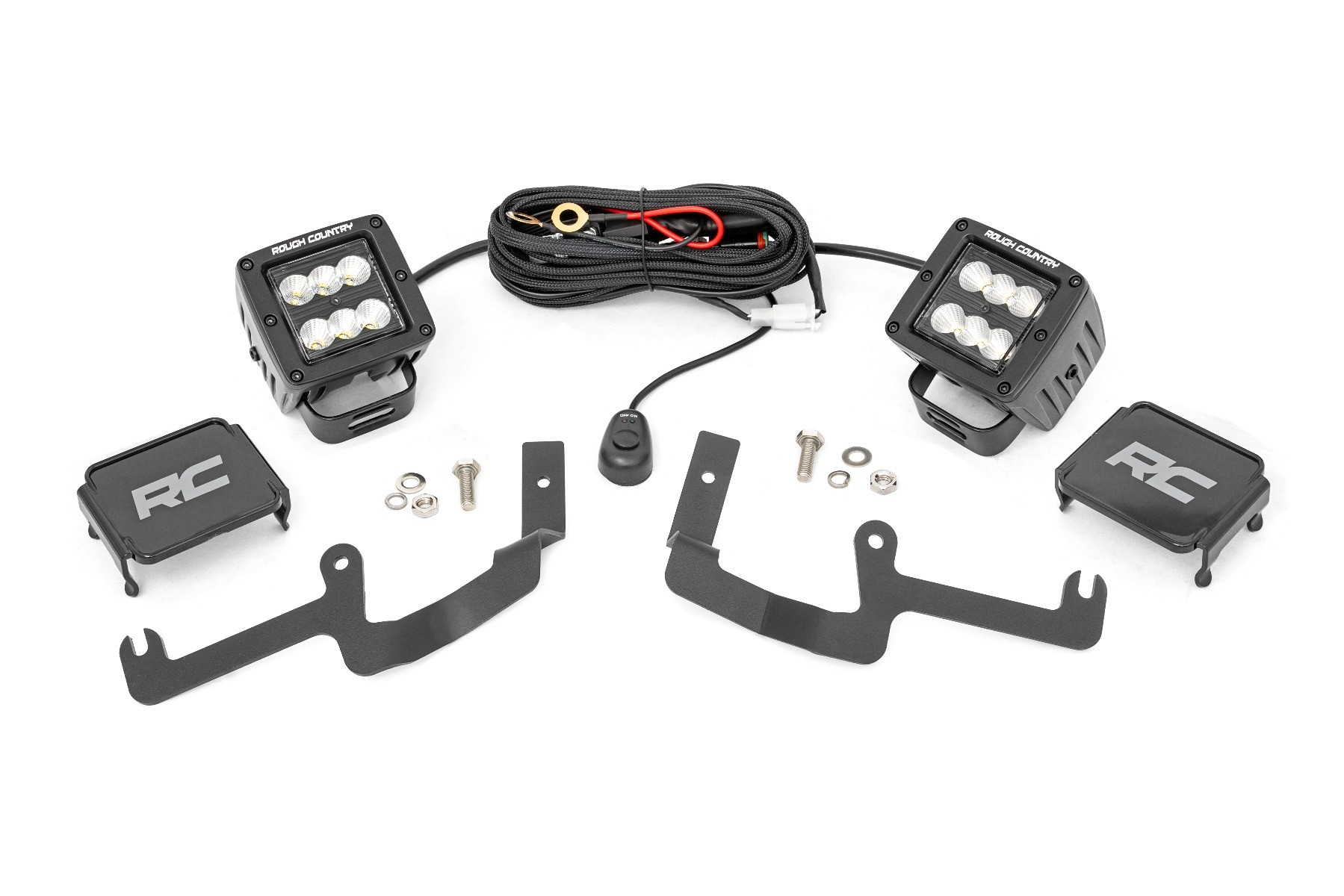 Rough Country LED Light Kit | Ditch Mount | 2" Black Pair | Flood | Chevy Silverado 1500 (19-24)