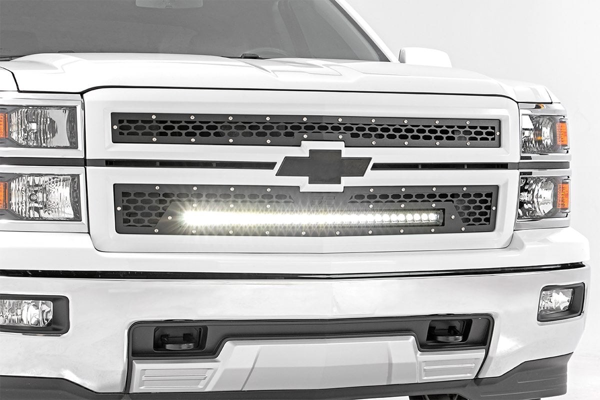 Rough Country Mesh Grille | 30" Single Row LED | Black | Chevy Silverado 1500 (14-15)