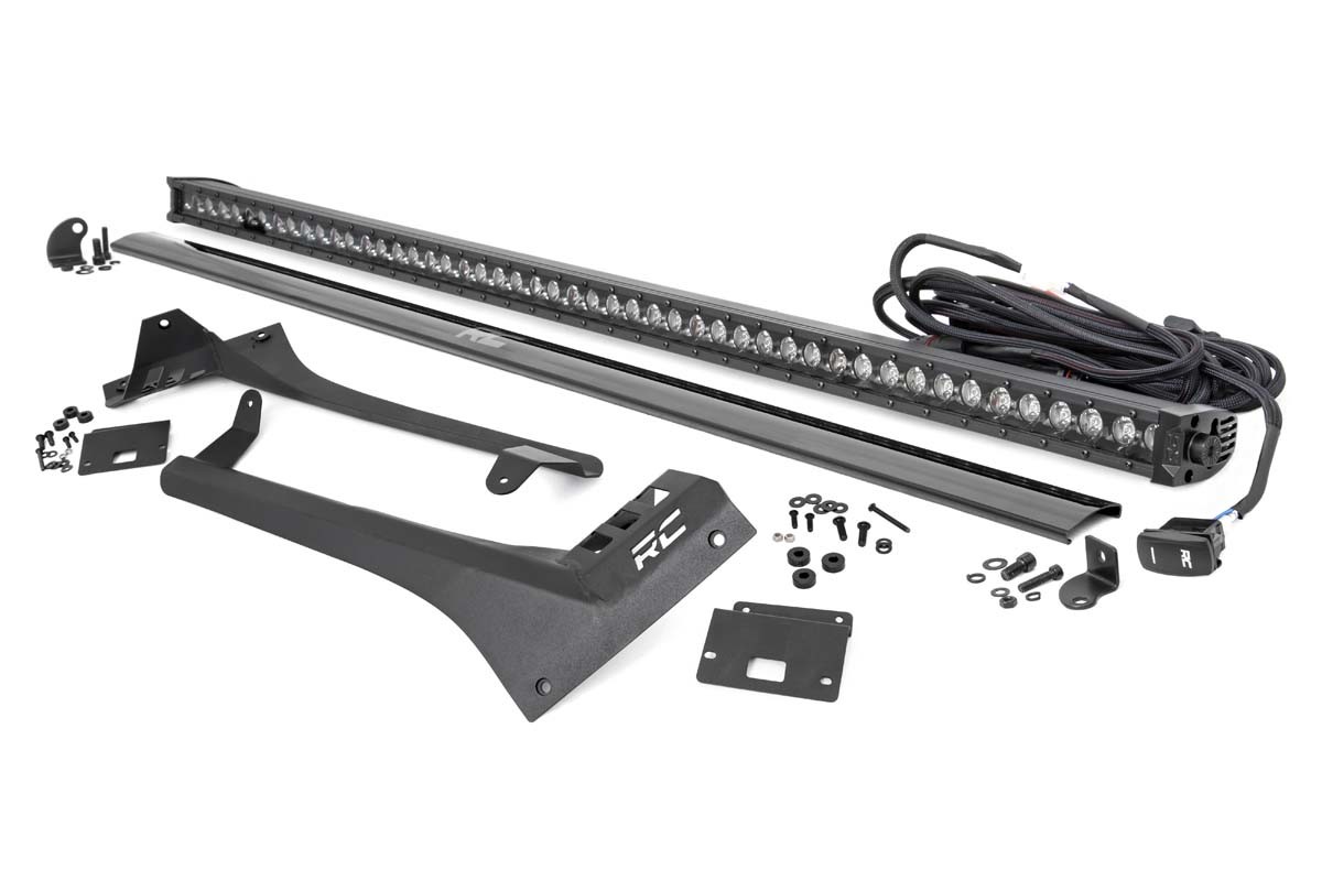 Rough Country LED Light Kit | Windshield | 50" BLK Single Row | WHT DRL | Jeep Gladiator JT/Wrangler JL (18-25)